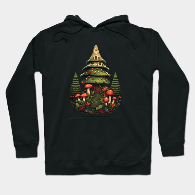 Christmas Trees with mushrooms Hoodie by Retroprints